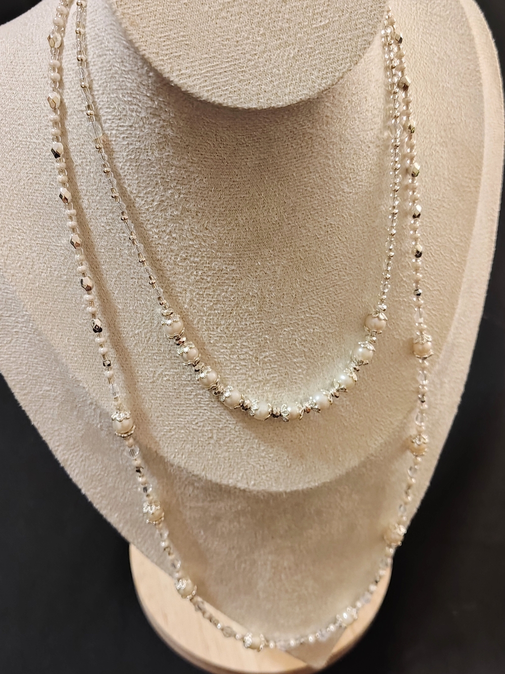 Elegant Cream Pearl & Crystal Layered Necklace - Women's Jewelry